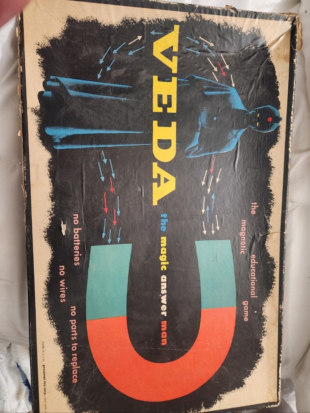Vintage VEDA The Magic Answer Man Board Game 1950s Pressman Magnetic Quiz Rare